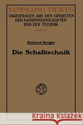 Die Schalltechnik Richard Berger 9783663061229 Vieweg+teubner Verlag