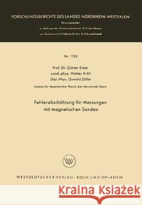 Fehlerabschätzung für Messungen mit magnetischen Sonden Ecker, Günter 9783663063070 Vs Verlag Fur Sozialwissenschaften