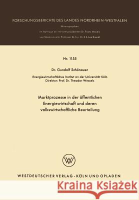 Marktprozesse in Der Öffentlichen Energiewirtschaft Und Deren Volkswirtschaftliche Beurteilung Schönauer, Gundolf 9783663063735 Springer