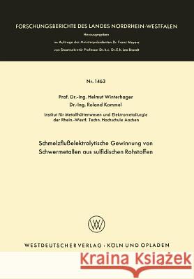 Schmelzflußelektrolytische Gewinnung Von Schwermetallen Aus Sulfidischen Rohstoffen Winterhager, Helmut 9783663066774