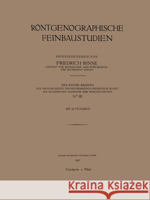 Röntgenographische Feinbaustudien Rinne, Friedrich 9783663152590 Vieweg+teubner Verlag