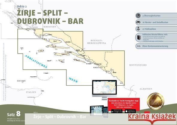 Sportbootkarten Satz 8: Adria 2 (Ausgabe 2023/2024) Team Technology Engineering+ Marketing GmbH Dr. Dirk Blume, Nautik Net Petra Blume 9783667126818 Delius Klasing