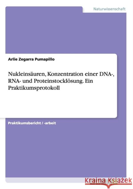 Nukleinsäuren, Konzentration einer DNA-, RNA- und Proteinstocklösung. Ein Praktikumsprotokoll Arlie Zegarr 9783668142510 Grin Verlag