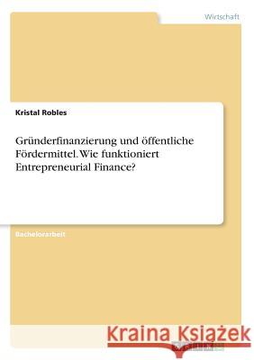 Gründerfinanzierung und öffentliche Fördermittel. Wie funktioniert Entrepreneurial Finance? Kristal Robles 9783668264120