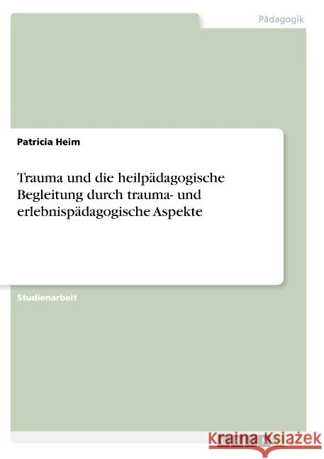 Trauma und die heilpädagogische Begleitung durch trauma- und erlebnispädagogische Aspekte Patricia Heim 9783668794719 Grin Verlag