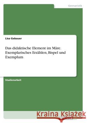 Das didaktische Element im Märe. Exemplarisches Erzählen, Bispel und Exemplum Lisa Gebauer 9783668957978 Grin Verlag