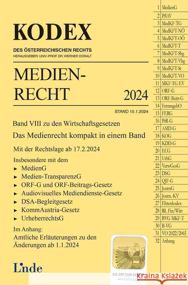 KODEX Medienrecht Ciresa, Meinhard 9783707349092 Linde, Wien