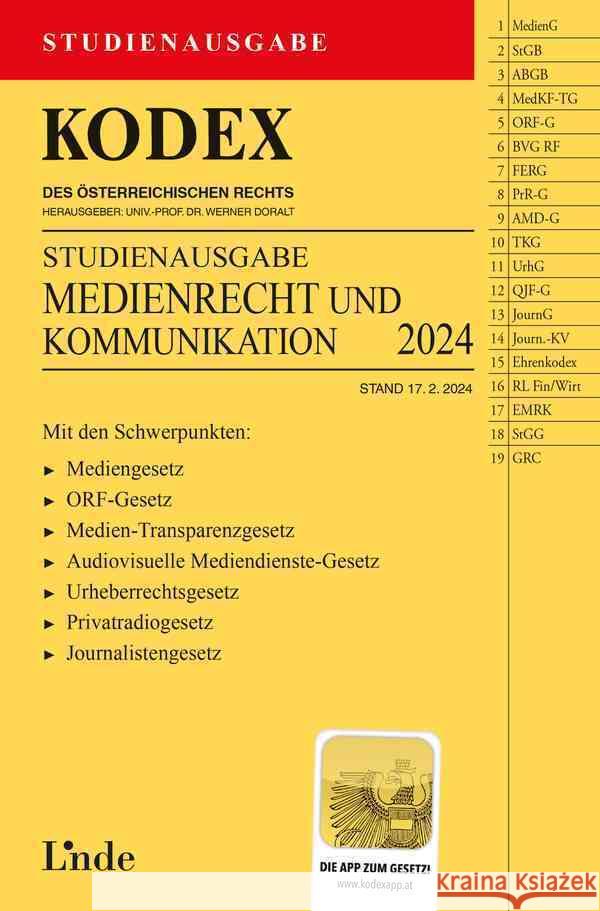 KODEX Studienausgabe Medienrecht und Kommunikation Ciresa, Meinhard 9783707349887 Linde, Wien