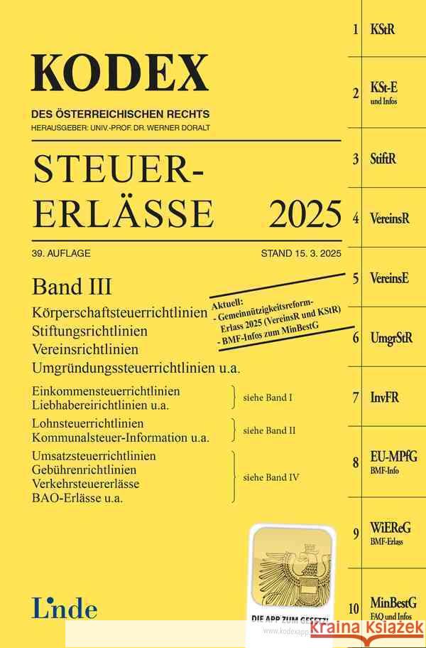 KODEX Steuer-Erlässe 2025, Band III Titz-Frühmann, Elisabeth 9783707352405 Linde, Wien