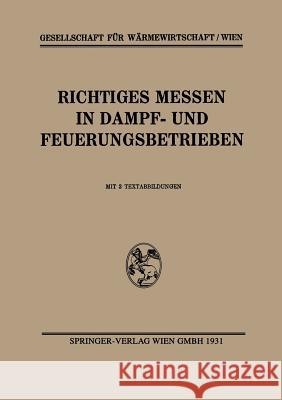 Richtiges Messen in Dampf- Und Feuerungsbetrieben Gesellschaft Für Wärmewirtschaft/Wien 9783709152898 Springer