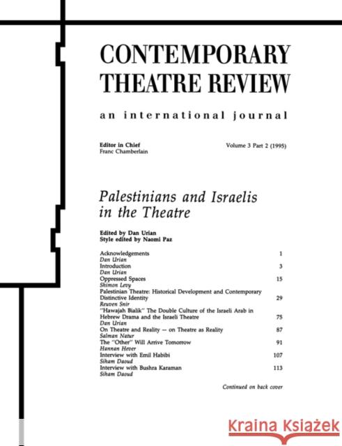 Palestinians and Israelis in the Theatre Dan Urian Dan Urian 9783718657094 Routledge