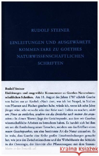 Einleitungen und Kommentare zu Goethes Naturwissenschaftlichen Schriften Steiner, Rudolf 9783727400131 Rudolf Steiner Verlag
