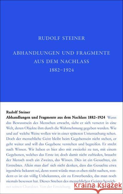 Abhandlungen und Fragmente aus dem Nachlass 1897-1925 Steiner, Rudolf 9783727404603 Rudolf Steiner Verlag