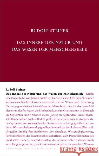 Das Innere der Natur und das Wesen der Menschenseele : Dreizehn öffentliche Vorträge in verschiedenen Städten 13.12.1920 - 15.5.1923 Steiner, Rudolf 9783727408052