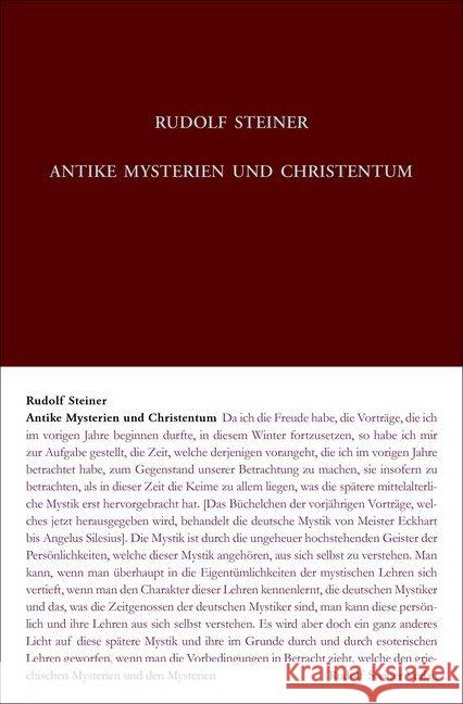 Antike Mysterien und Christentum : Vierundzwanzig Vorträge über das Christentum als mystische Tatsache, gehalten in Berlin vom 19. Oktober 1901 bis 26. April 1902 nach zum Teil bruchstückhaften stenog Steiner, Rudolf; Rudolf Steiner Nachlassverwaltung 9783727408700 Rudolf Steiner Verlag