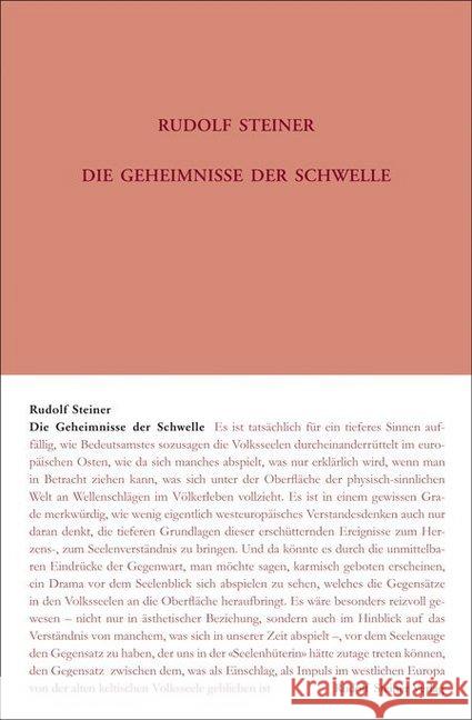 Die Geheimnisse der Schwelle : Acht Vorträge, München 1913 Steiner, Rudolf 9783727414718