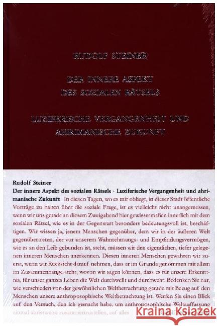 Der innere Aspekt des sozialen Rätsels Steiner, Rudolf 9783727419317 Rudolf Steiner Verlag