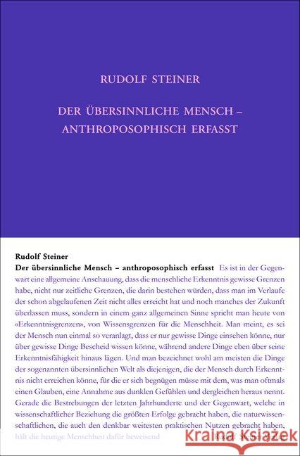 Der übersinnliche Mensch - anthroposophisch erfasst : Ein Zyklus von fünf Vortragen. Mit zwei offentlichen Vortragen, Den Haag 13. bis 18. November 1923 Steiner, Rudolf 9783727423116 Rudolf Steiner Verlag