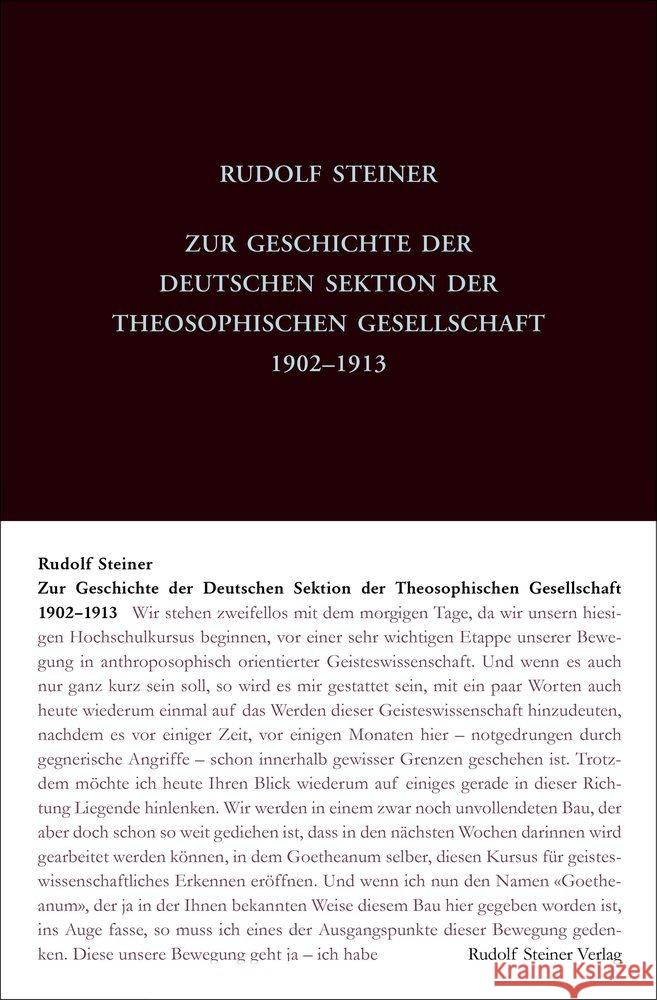 Zur Geschichte der Deutschen Sektion der Theosophischen Gesellschaft 1902-1913 Steiner, Rudolf 9783727425004 Rudolf Steiner Verlag
