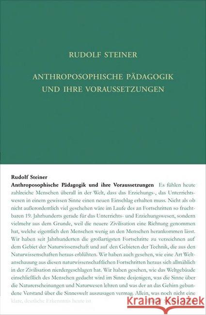 Anthroposophische Pädagogik und ihre Voraussetzungen : Fünf Vorträge und Fragenbeantwortungen, Bern 1924 Steiner, Rudolf 9783727430923