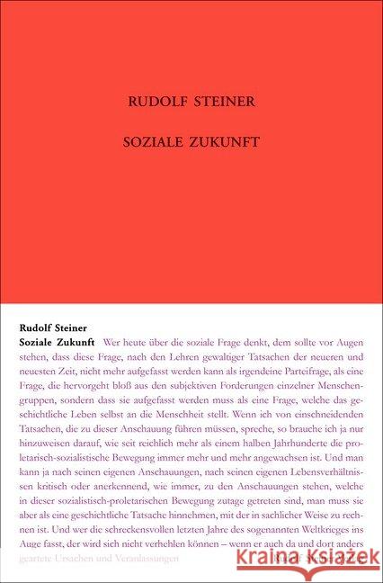 Soziale Zukunft : Sechs öffentliche Vorträge mit Fragenbeantwortungen, Zürich 1919 Steiner, Rudolf 9783727433269