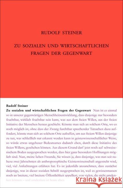 Zu sozialen und wirtschaftlichen Fragen der Gegenwart Steiner, Rudolf 9783727433276 Rudolf Steiner Verlag