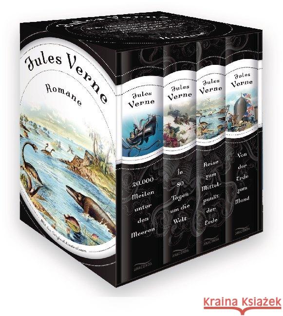 Romane, 4 Bände : 20.000 Meilen unter den Meeren; In 80 Tagen um die Welt; Reise zum Mittelpunkt der Erde; Von der Erde zum Mond Verne, Jules 9783730600399