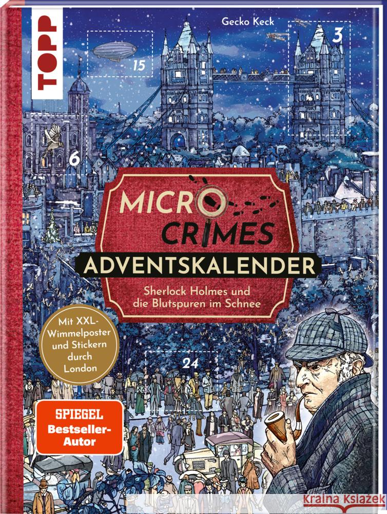 Micro Crimes Adventskalender - Sherlock Holmes und die Blutspuren im Schnee. Mit XXL-Wimmelposter und Stickern durch London Keck, Gecko, Weis, Christian 9783735851598