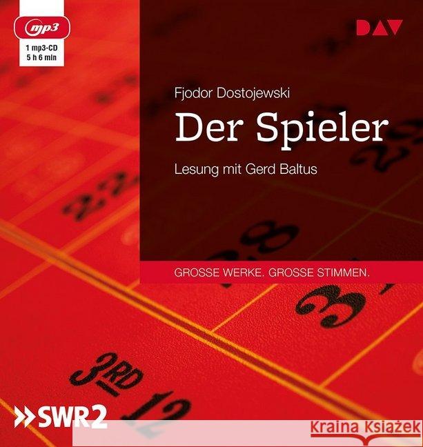 Der Spieler, 1 MP3-CD : Lesung mit Gerd Baltus (1 mp3-CD), Lesung. MP3 Format Dostojewskij, Fjodor M. 9783742400246