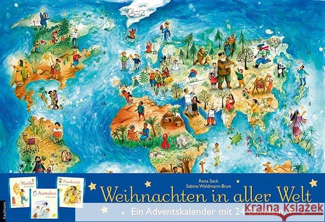 Weihnachten in aller Welt (45,5 x 66,5 cm) : Ein Adventskalender mit 24 Büchlein Sack, Rena 9783780607904