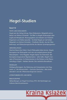 Hegel-Studien / Hegel-Studien Band 12 (1977) Otto Pöggeler, Friedhelm Nicolin 9783787314768 Felix Meiner