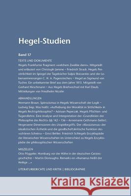 Hegel-Studien / Hegel-Studien Band 17 (1982) Friedhelm Nicolin Otto Poggeler 9783787314812