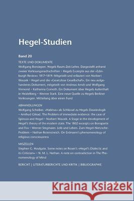 Hegel-Studien / Hegel-Studien Band 20 (1985) Otto Pöggeler, Friedhelm Nicolin 9783787314843