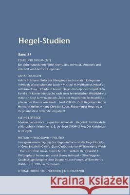 Hegel-Studien / Hegel-Studien Band 27 (1992) Friedhelm Nicolin Otto Poggeler 9783787314911