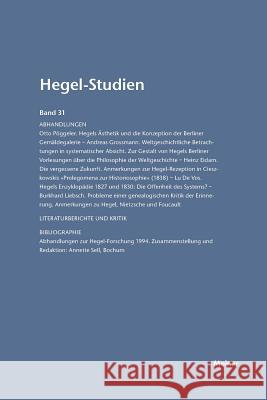 Hegel-Studien / Hegel-Studien Band 31 (1996) Otto Pöggeler, Friedhelm Nicolin 9783787314959 Felix Meiner