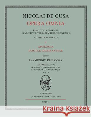 Nicolai de Cusa Opera omnia Nikolaus Von Kues 9783787317882