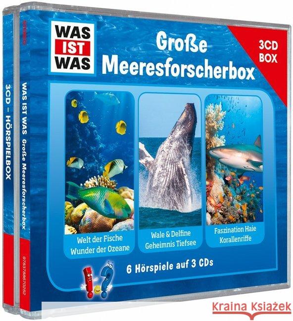 Was ist was Hörspielbox: Große Meeresforscher-Box, 3 Audio-CDs : 6 Hörspiele auf 3 CDs. Fische/ Ozeane, Wale & Delfine/ Tiefsee, Haie/ Korallenriffe Baur, Manfred; Haderer, Kurt; Falk, Matthias 9783788670252