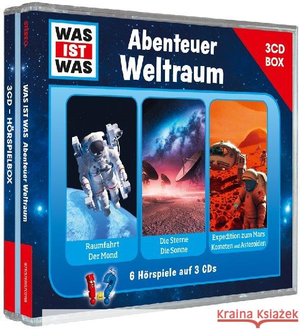 Was ist was Hörspielbox: Abenteuer Weltraum, 3 Audio-CDs : Raumfahrt/ Mond, Sterne/ Sonne, Expedition zum Mars/ Kometen & Asteroiden Baur, Manfred 9783788670269