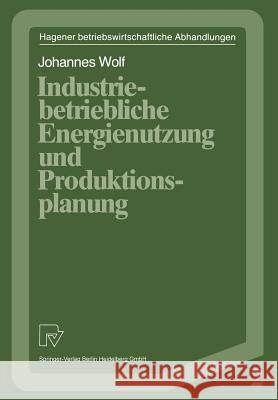 Industriebetriebliche Energienutzung Und Produktionsplanung Johannes Wolf 9783790803716 Physica-Verlag