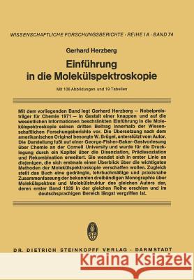 Einführung in Die Molekülspektroskopie: Die Spektren Und Strukturen Von Einfachen Freien Radikalen Brügel, W. 9783798503595 D. Steinkopff