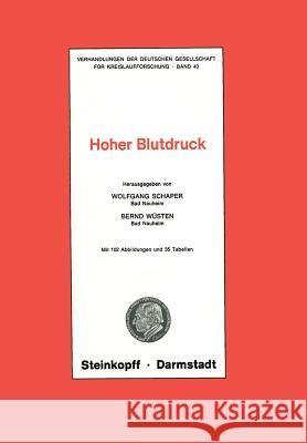 Hoher Blutdruck Deutsche Gesellschaft F Ur Kreislauffors 9783798504998 D. Steinkopff