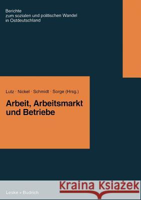 Arbeit, Arbeitsmarkt Und Betriebe Burkart Lutz Hildegard M Rudi Schmidt 9783810016362 Vs Verlag Fur Sozialwissenschaften