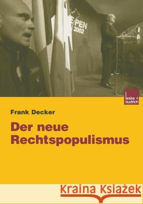 Der Neue Rechtspopulismus Frank Decker 9783810039361