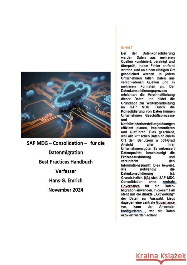 SAP Master Data Governance - Consolidation  für die Datenmigration - Best Practices Handbuch mit Anwendungsbeispielen Emrich, Hans-Georg 9783818708764