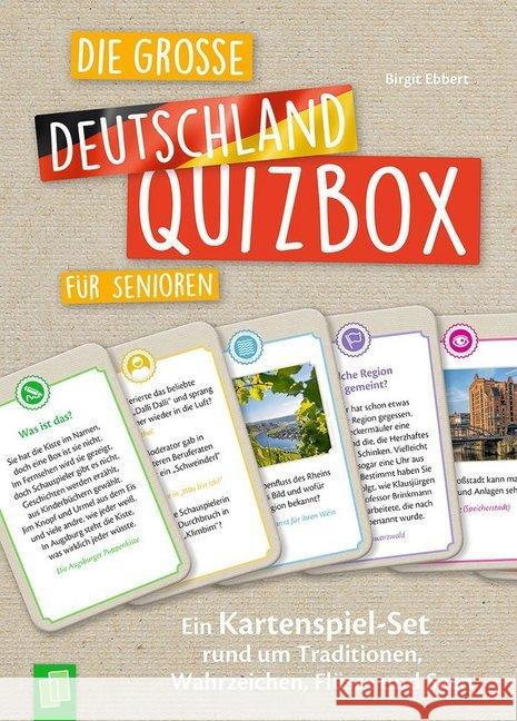 Die große Deutschland-Quizbox für Senioren (Kartenspiel) : Ein Kartenspiel-Set rund um Traditionen, Wahrzeichen, Flüsse und Seen Ebbert, Birgit 9783834641359 Verlag an der Ruhr