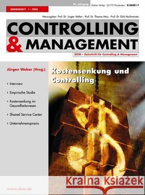 Kostensenkung Und Controlling J. Rgen Weber Jurgen Weber 9783834900012