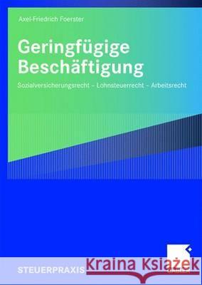 Geringfügige Beschäftigung: Sozialversicherungsrecht - Lohnsteuerrecht - Arbeitsrecht Foerster, Axel-Friedrich 9783834911995 Gabler