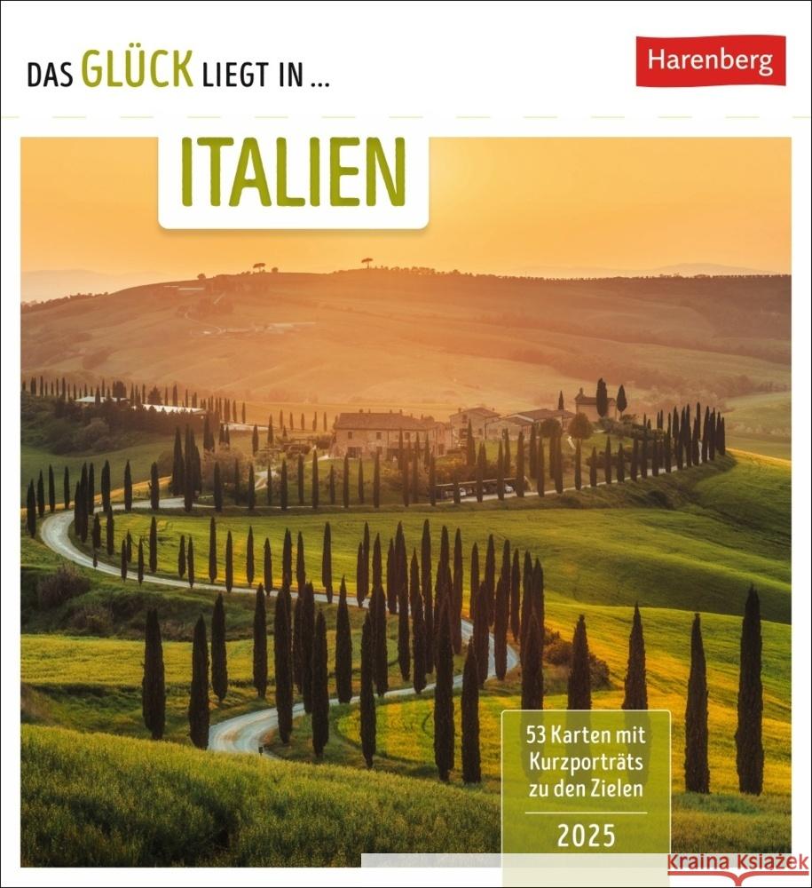 Das Glück liegt in Italien Postkartenkalender 2025 - Wochenkalender mit 53 Postkarten, 53 besondere Orte entdecken Schnober-Sen, Martina 9783840034862