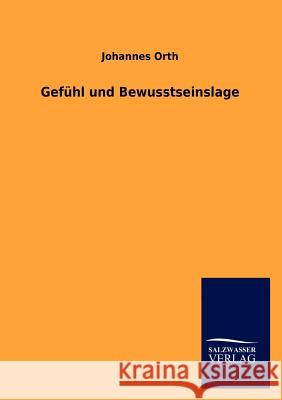 Gefühl und Bewusstseinslage Orth, Johannes 9783846016152 Salzwasser-Verlag Gmbh