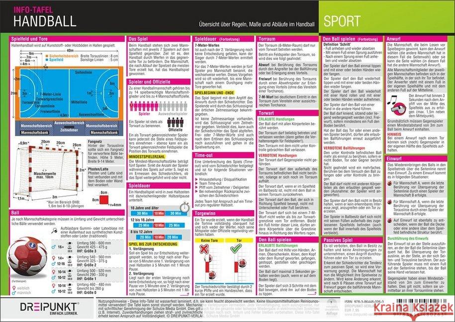 Handball, Info-Tafel : Hallenhandball - Regeln, Abläufe und Maße Schulze, Michael 9783864480263 Dreipunkt Verlag